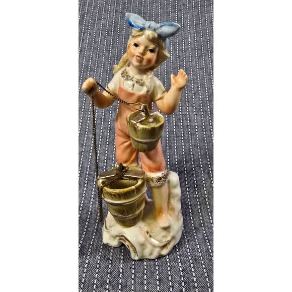 Vintage 1950's Porcelain Ceramic Girl with water Buckets Figurine - Picture 5 of 8